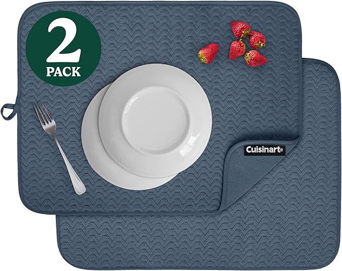 Cuisinart Dish Drying Mats for Kitchen Counter - (2) 18" x 24" Ultra Absorbent Dish Drying Mat XL - Foldable, Machine Washable, Fast Drying Dish Mat