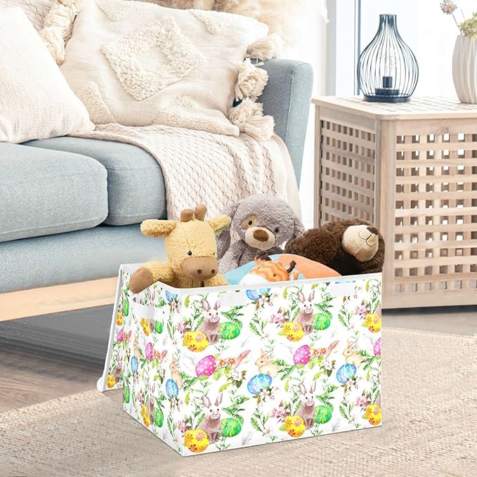 senya Easter Storage Baskets Collapsible Storage Bins with Lids, Easter Bunny Eggs in Grass Flowers Storage Boxes Clothes Baskets for Organizing B06D22020 Pattern 2 One Size