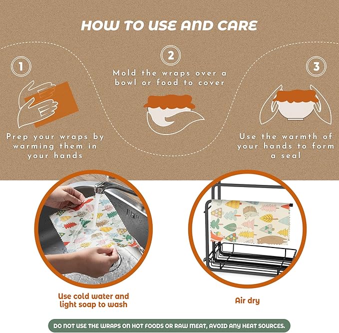 Akeeko Reusable Beeswax Food Wraps - Assorted 9 Packs, Eco-Friendly Reusable Wrap, Biodegradable, Zero Waste, Organic Cloth, Sustainable, Plastic-Free Food Storage, 1Large, 3Medium, 5Small Sizes