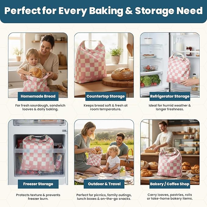 Buzzy Bags 3-Pack Reusable Beeswax Bread Bags (XL, M, S) - Organic Cotton Beeswax Bread Storage Bag for Homemade Bread & Sourdough Freezer-Safe, Breathable & Freshness Support - Eco-Friendly Bread Bag