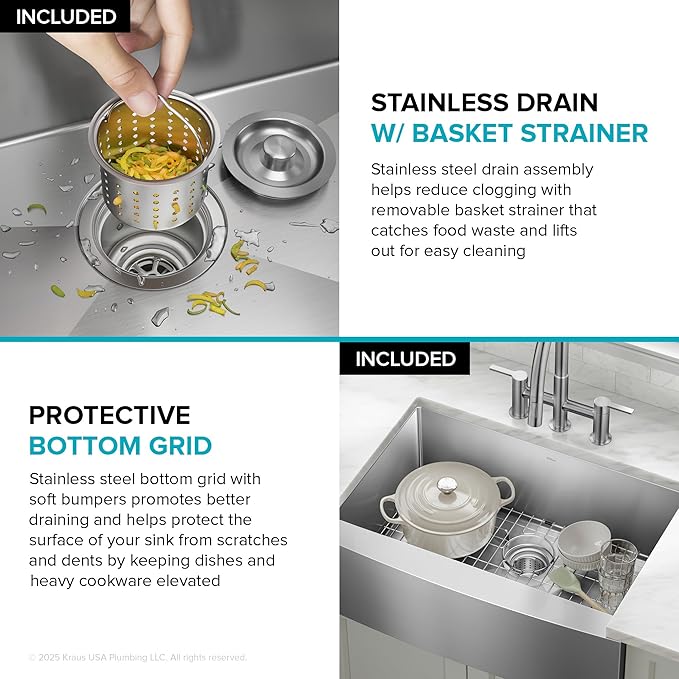 KRAUS Standart Pro 30-Inch Apron Front Farmhouse 16-Gauge Single Bowl Stainless Steel Kitchen Sink, KHF200-30