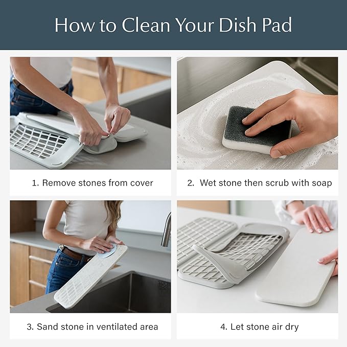 Dorai Home Collapsible Dish Drying Rack and Stone Dish Pad – Large Foldable Drying Rack with Instant - Dry Stone Mat –Space-Saving Drainer Rack for Kitchen Counter - 24.6" x 16.5", Slate