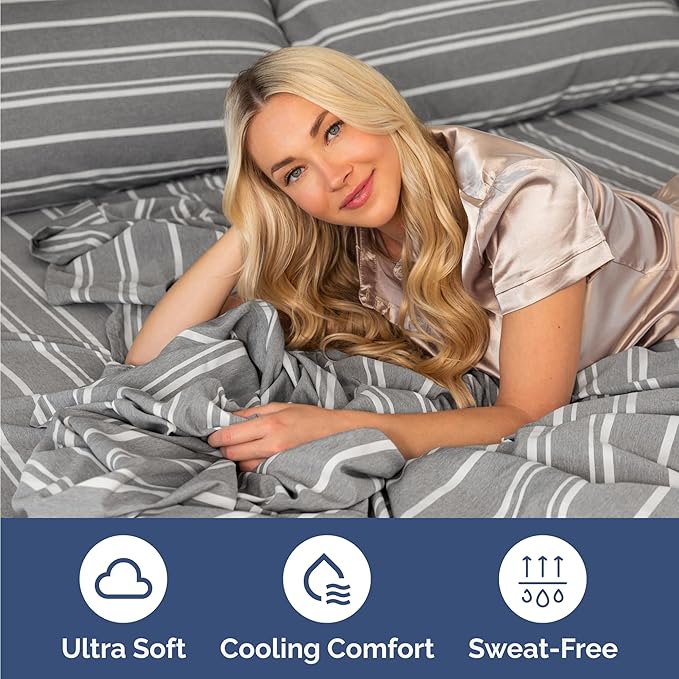 Twin 4 Piece Sheet Set - Comfy Breathable & Cooling - Soft Hotel Luxury Bedding Set with 8-16 Inch Deep Pockets - 1 Flat & 1 Fitted Sheet & 2 Pillowcases - Wrinkle Free & Easy Care - Grey Stripes 3