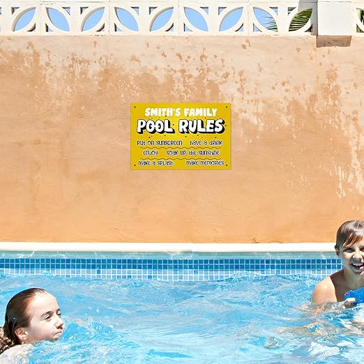 Custom Pool Sign, Pool Rules Put On Sunscreen for Pool Décor Sign, 12x18 Inches, Rust Free .063 Aluminum, Fade Resistant, Made in USA by Sigo Signs