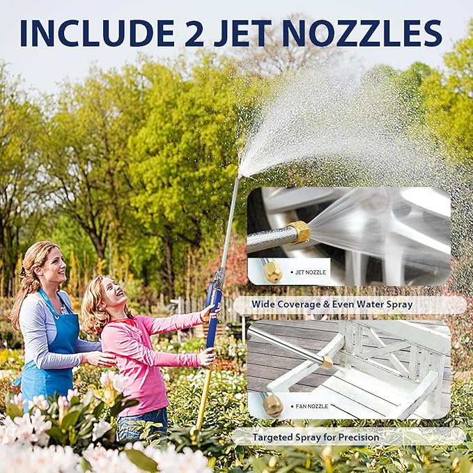 【Limited Stock! 】Garden Hose Nozzle, High Pressure hose sprayer nozzle, Power Washer Hose Attachment with 2 Different Nozzles and Hose Quick Connectors For Patio Car Pet Washing