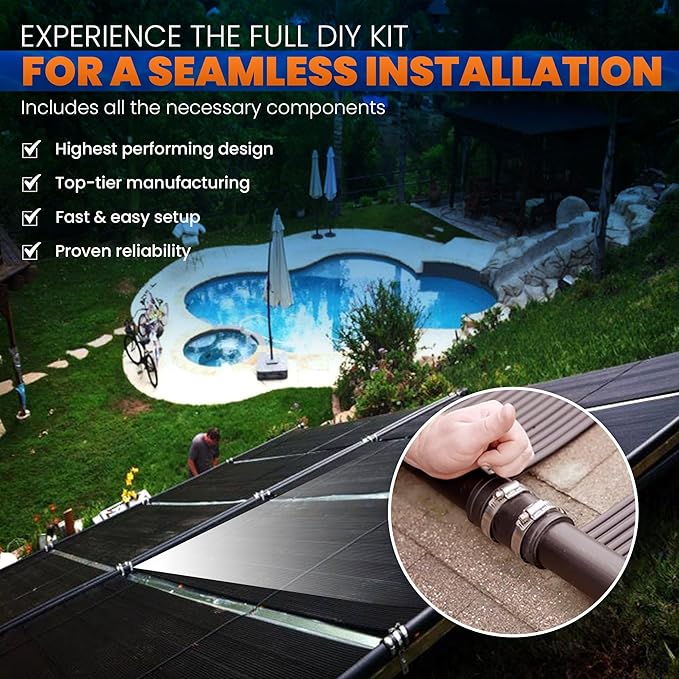 Highest Performing Design - DIY Solar Pool Heater Kit - 15-20 Year Life Expectancy (9-4x10 / 1.5" I.D. Header)