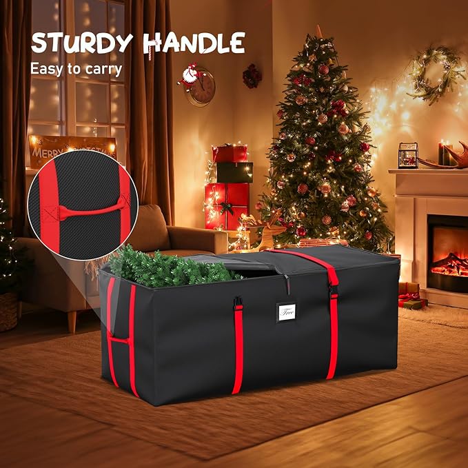Mrrihand Christmas Tree Storage Bag, Large Artificial Christmas Tree, Anti-Tear Heavy-Duty 600D Oxford Cloth Christmas Tree Storage Box with Handles, Christmas Tree Storage Container (Black, 9Ft)