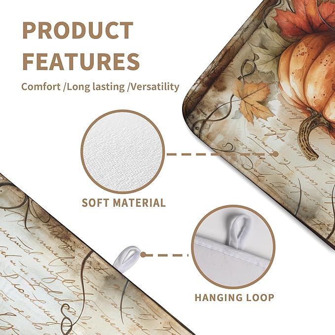 Fall Pumpkin Dish Drying Mats for Kitchen Counter 18x24 Inch Vintage Maple Leaves Dishes Drying Mat Seasonal Autumn Dish Drainer Mats Microfiber Absorbent Dish Drying Pads with Hanging Loop