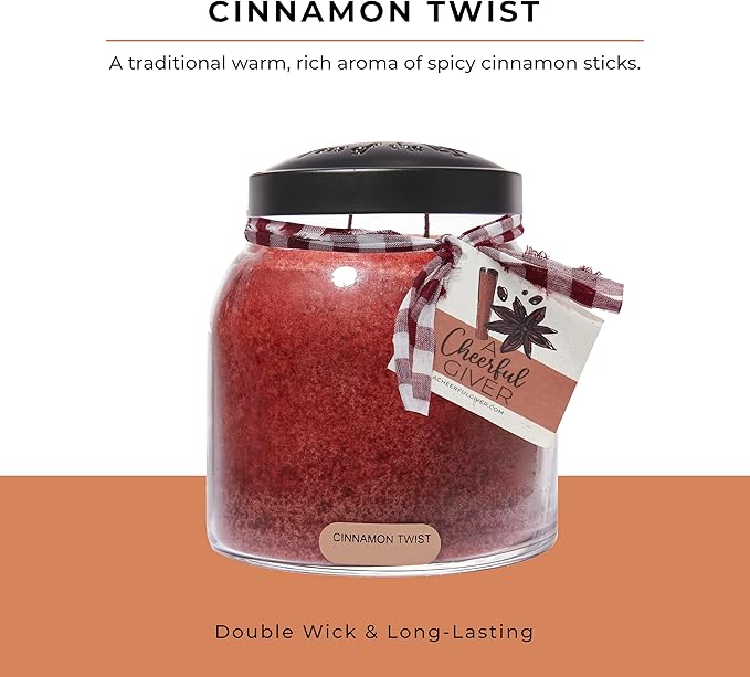 A Cheerful Giver — Cinnamon Twist - 34oz Papa Scented Candle Jar with Lid - Keepers of the Light - 155 Hours of Burn Time, Gift for Women, Red