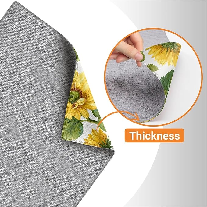 Dish Drying Mat For Kitchen Counter, Summer Sunflowers Microfiber Absorbent Dish Drainer Rack Pad Reusable Large 18x24in Drying Mat
