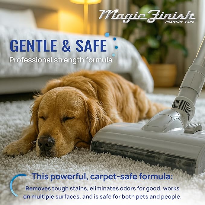 Magic Finish Pet Odor & Stain Remover (32 oz) – Enzyme Carpet Cleaner for Dog & Cat Urine, Vomit, and Messes – Kid & Pet-Friendly Rug & Upholstery Deodorizer with Apple Blossom Scent
