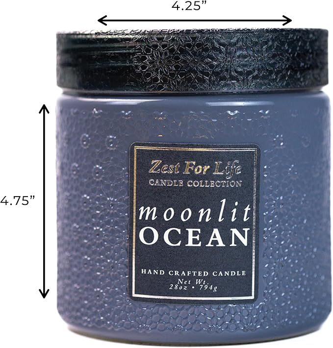A Cheerful Giver - 28oz Large Scented Candle Jar with Lid- Zest for Life - 130 Hours of Burn Time, Gift for Women (Large, Moonlit Ocean)