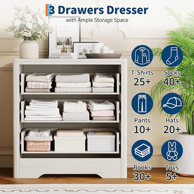 Garvee Dresser for Bedroom, Chest of Dressers 30.4" Tall Dresser for Closet with 3 Decorative Drawer Front Chest with Clothes Storage Cabinet, Drawer Organizer for Bedroom, Living Room, Hallway