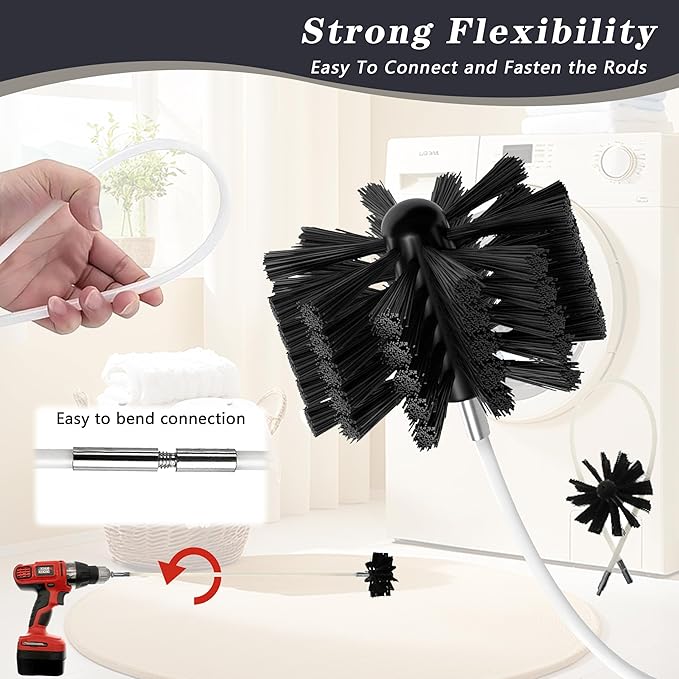 Chimney Sweep Kit Chimney Brush Kit Chimney Cleaning Kit, 20FT Dryer Vent Cleaner Kit Duct Cleaning Tools, Dryer Vent Cleaning Kit Fireplace Chimney Brushes-15pcs Flexible Rods, 2pcs 8in Chimney Brush