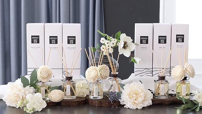 Aronica Twin Sola Diffuser - Pure Lilac Fragrance, 160ml / 5.41 Floz, Lilac Scented Products, Flower Decor, Aesthetic Spring Reed Diffuser for Home