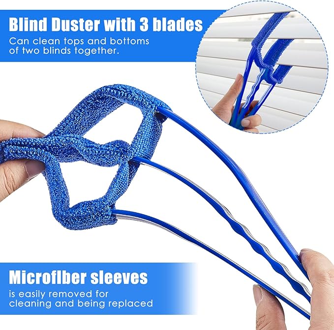 Romooa 4 Pcs Window Venetian Blind Cleaner Duster Tool 7 Finger Blind Rush and Shutter Cleaner Brush Hand-held Window Shutter Air Conditioner Duster for Dirt(Orange, Blue, Red)