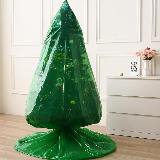 Jumbo Christmas Tree Removal Bag, Green Extra Large 6ft Width x 9ft Tall Christmas Tree Disposal Bag Waterproof for Upright Storage