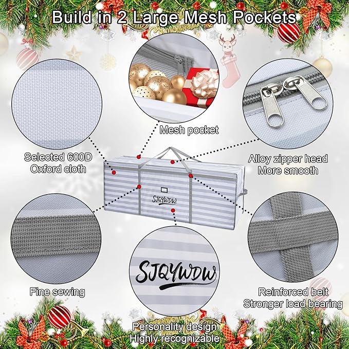 Small Christmas Tree Storage Bag 4ft/5ft Heavy Duty Reusable 600D Oxford Fabric, Moistureproof Dustproof Christmas Tree Bag for Short Artificial Christmas Tree(39X12X24in, Gray-White Stripes)