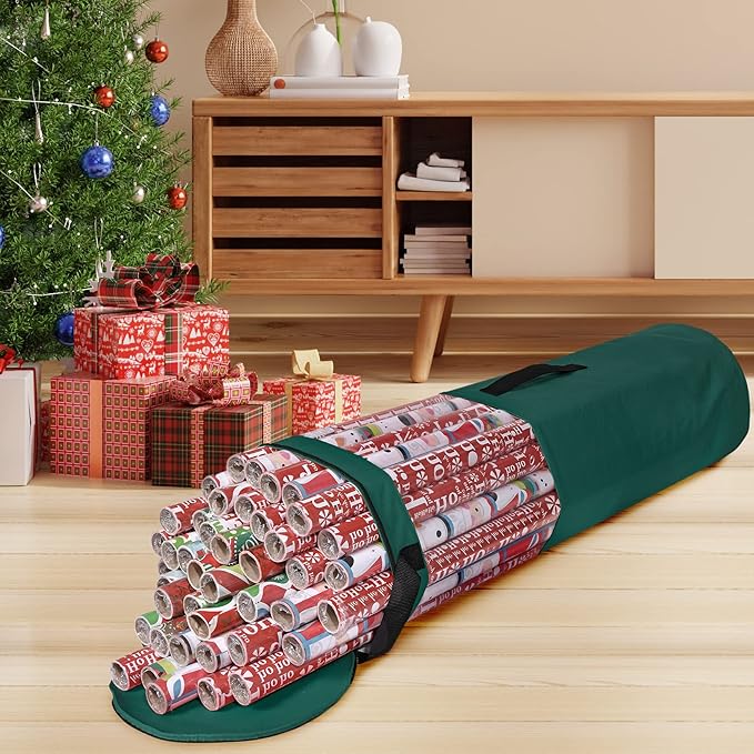 Primode Wrapping Paper Storage Bag | Wrapping Paper Organizer Under Bed for Storing Multiple Rolls of Gift Wrap, 42” Length Container Constructed of Durable 600D Oxford Material (Green)