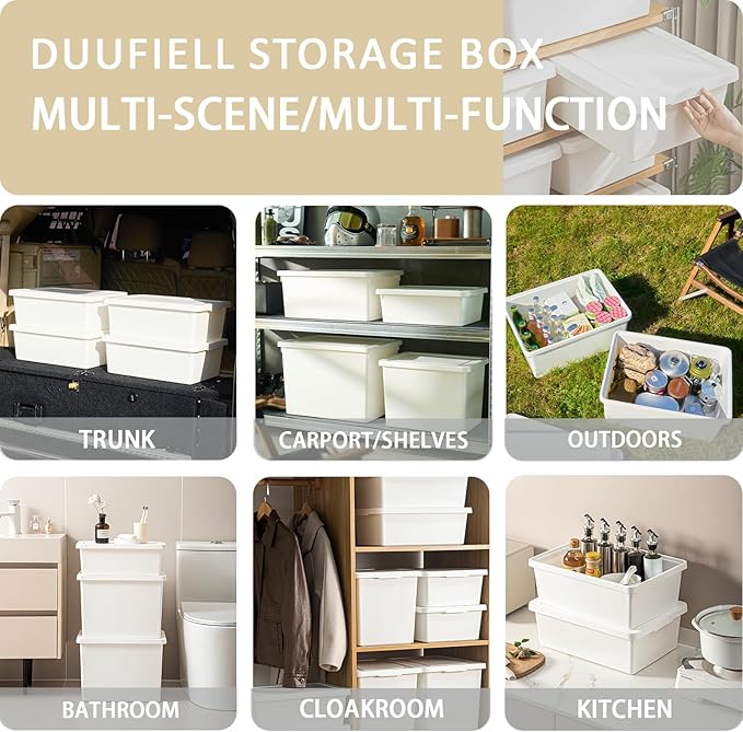 6gal+3gal high-end White multifunction storage box with lid, Set of 4 Stackable Plastic Boxes with Handles, Suitable for Garage and Home Storage, Waterproof and Moisture-Proof （2XXL+2L
