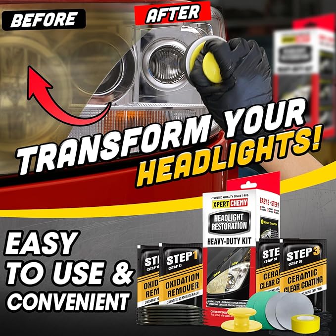 XPERTCHEMY Headlight Restoration Kit-Headlight Cleaner Removing The Heavy-Duty Yellowing, Clouding and Stains, Even Buffs Out Unsightly Hairline Scratches,No Power Tools Needed