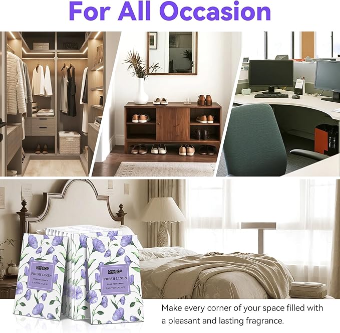 MYARO Large 12 Pcs Linen Scented Sachets for Drawer and Closet, Long-Lasting Sachets Bags Air Freshener Fresh Scents, Hanging Potpourri Bags Home Fragrance for House