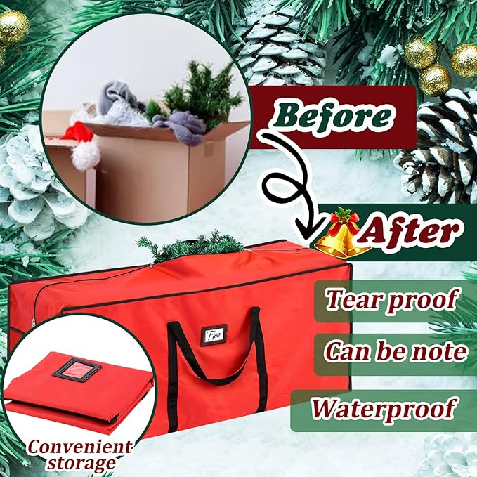 Paterr 2 Pack 7.5 ft Large Christmas Tree Storage Bag, 600d Waterproof Oxford Heavy Duty Artificial Christmas Tree Container Trees Storage Holder Bag Box with Reinforced Handle Dual Zipper(Red)