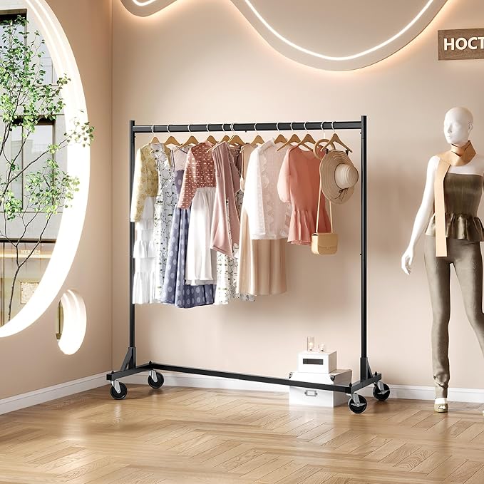 Hoctieon Z Rack Set of 2, Rolling Clothing Racks with Z-Base, Heavy Duty Garment Racks Set of 2, Clothes Rack on Wheels with Brakes, Clothes Organizer Rack Set of 2, Black