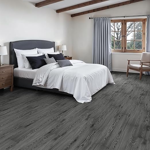 Peel and Stick Floor Tile, INMOZATA Self Adhesive Vinyl Plank Flooring Tile Wood Grain Look 36-Pack 54 Sq.Ft Waterproof Tile Sticker for Bedroom, Living Room, Kitchen, RV(Gray)