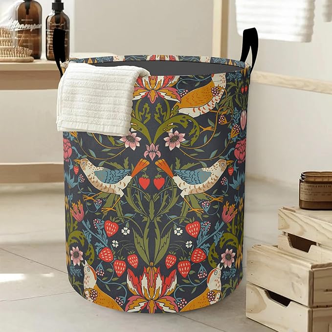 Laundry Basket, William Morris Floral Oxford Cloth Laundry Hamper With Handle Foldable Portable Clothes Storage Basket Storage Bag For Laundry Room/Bathroom/Bedroom/Dormitories