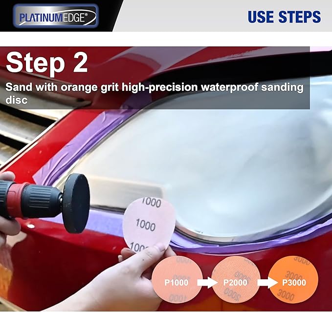 PLATINUMEDGE Car Headlight Restoration Kit, 3 inch Car Headlights Lens Polishing Sanding Discs with 3 inch Buffing Polish Pads for Drill, 30 Pc Car Headlight Restorer and Renewer Kit