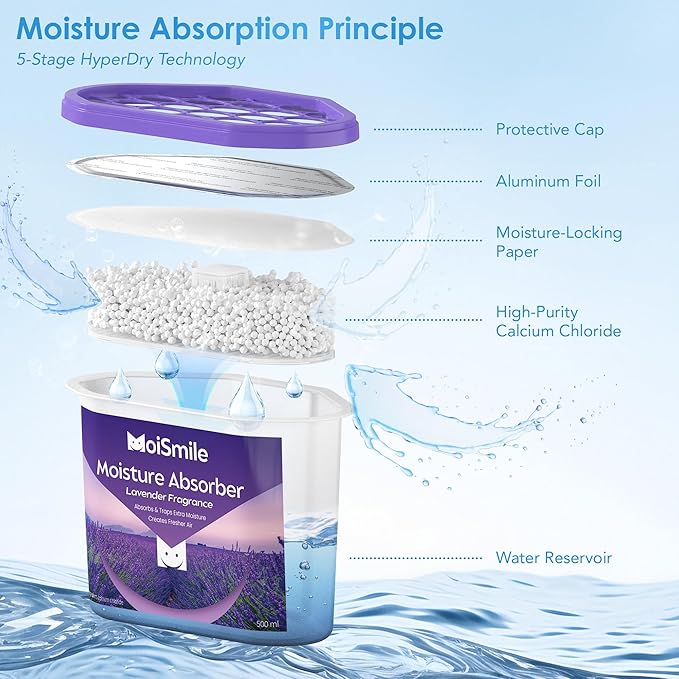 Moismile Moisture Absorbers 12 Packs, 10.8OZ Lavender Vanilla Efficient Humidity Absorber ＆ Odor Eliminator Boxes, Refillable Car Dehumidifier for Closet, Bathroom, Basement＆ RV