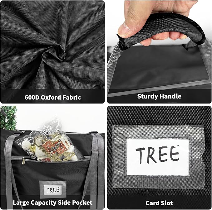 Christmas Tree Storage Bag Extra Large Waterproof Heavy Duty Storage Containers, Fits Up to Tall 7.5 ft Xmas Artificial Tree, 600D Oxford Xmas Holiday Tree Bag with Reinforced Handles Dual Zipper