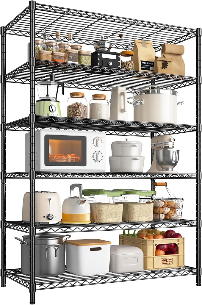 DurayLoly Storage Shelves Metal Shelving Unit 6Tier Wire Shelving Rack 1200LBS Heavy Duty, Adjustable Pantry Shelves, Metal Shelf for Kitchen,Garage Shelving,Closet Shelves,75" Hx 36" Wx 18" D