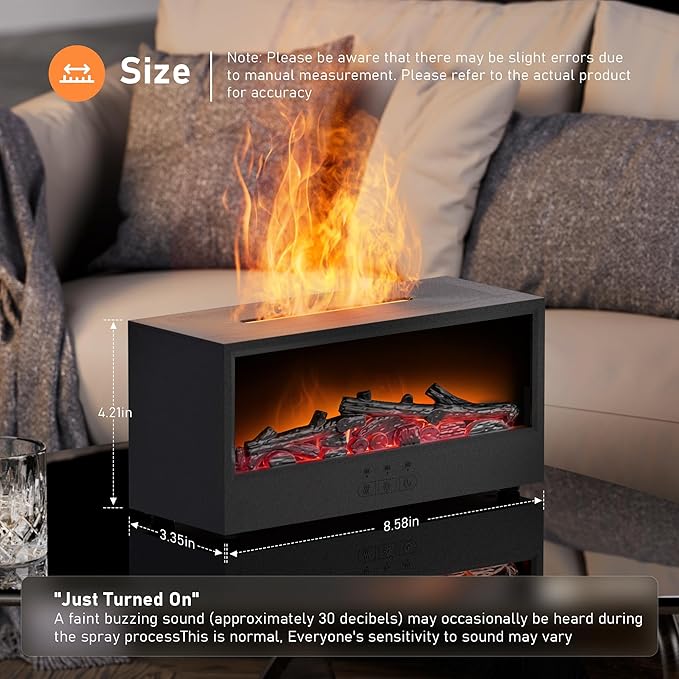 Fireplace Flame Air Diffuser Humidifier,7 Colors Aromatherapy Essential Oil Diffuser, Ultrasonic Aroma Humidifier with Remote Control & Timer for Bedroom, Home, Office, Yoga (Black)