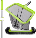 BoxedHome Swimming Pool Cleaning Kit with 10.5Ft Adjustable Aluminum Pole, 17.5" Rounded End Pool Brush Head & Deep Skimmer Net/Basket for Inground & Above Ground Pool