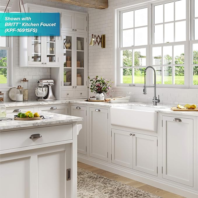 KRAUS Turino 33-inch Farmhouse Reversible Apron Front Fireclay Single Bowl Kitchen Sink in Matte White, KFR1-33MWH