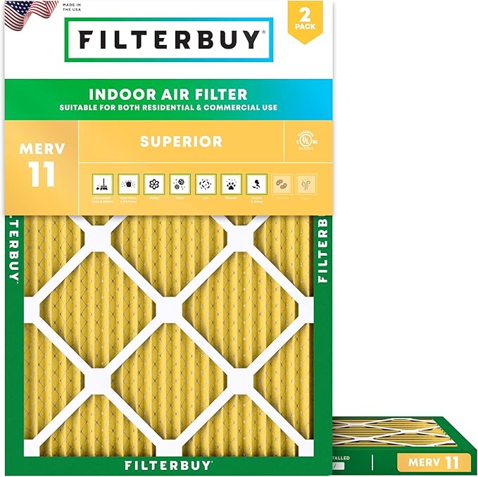 Filterbuy 16.5x21.5x1 Air Filter MERV 11 Superior Pet & Allergy Defense (2-Pack), Electrostatic Pleated HVAC AC Furnace Filters Replacement for Bryant and Carrier (Actual Size: 16.50 x 21.50 x 0.75)