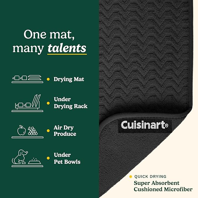 Cuisinart Dish Drying Mats for Kitchen Counter - (2) 18" x 24" Ultra Absorbent Dish Drying Mat XL - Foldable, Machine Washable, Fast Drying Dish Mat