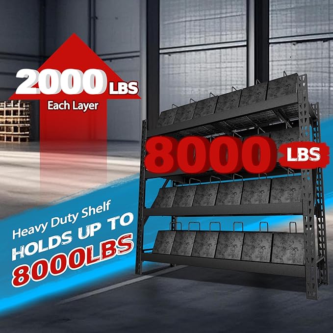 BlueWish 8000LBS 78 "W x 24 "D x 72 "H Garage Shelving Heavy Duty Storage Shelves, 4-Tier Adjustable Storage Shelves, Iron Industrial Shelving for Warehouse Basement, Black