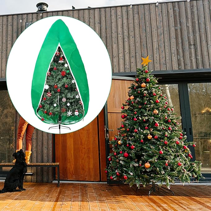 Upright Christmas Tree Storage Bag, Tapered Christmas Tree Cover for 9 FT Artificial Tree Standing with Ornaments, Tear Resistant Holiday Assembled Xmas Tree Bag with Zipper and Drawstring (Green)