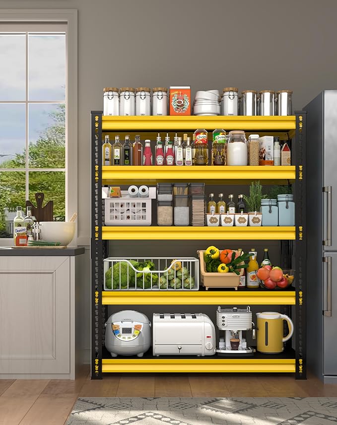 SDXYSTCE 48" W Garage Storage Shelves Heavy Duty, 2800LBS Loads Adjustable Garage Shelving, 5-Tier Metal Shelving Units and Storage Racks, Industrial Utility Shelf,48''Wx18''Dx78''H, Yellow