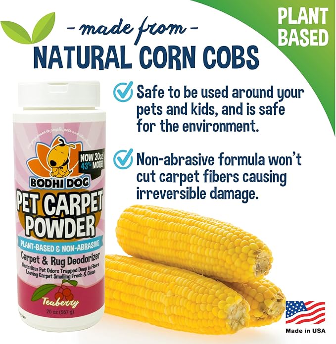 Bodhi Dog Natural Carpet Deodorizer Powder - Dry Pet Smell Eliminator & Urine Odor Remover - Loosens Fur & Dirt - Plant-Based Room Freshener for Vacuuming Home with Pets - Teaberry (Pack of 1)