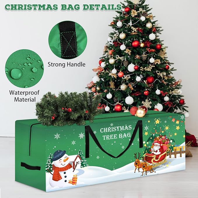 Christmas Tree Storage Bag 7.5 Ft Large Christmas Tree Bag with Reinforced Handles & Dual Zippers Wide Opening, Heavy Duty Oxford Fabric Xmas Ornament Storage Box Protects From Moisture, Dust (Green)