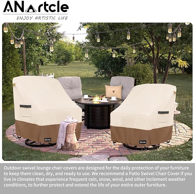 Outdoor Swivel Lounge Chair Cover 2 Pack,600D Waterproof Heavy Duty Outdoor Chair Covers(30 W x 34 D x 38.5 H inches),Patio Swivel Chair Covers for Outdoor Furniture,Beige&brown.