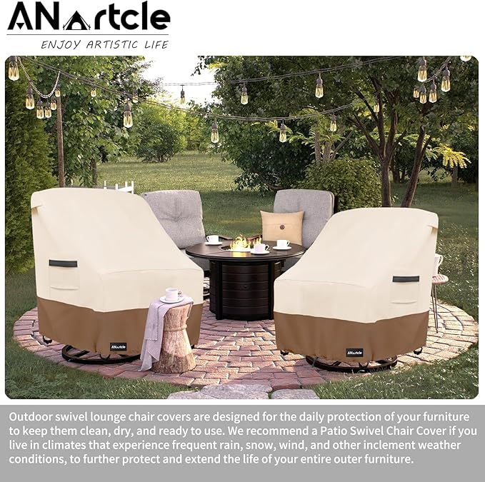 Swivel Patio Chair Cover 4 Pack,600D Waterproof Heavy Duty Outdoor Chair Cover(35 W x 37 D x 36 H inches),Patio Furniture Covers,Outdoor Furniture Covers Waterproof,Beige&Brown