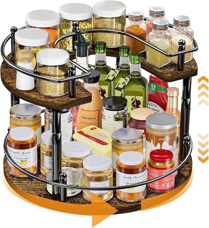 SYNAMENO 2 Tier Lazy Susan Organizer Turntable for Cabinet U-Shape Spinning Makeup Organizer 11.8" Rotating Spice Rack Height Adjustable, Pantry, Kitchen Countertop, Party, Bedroom