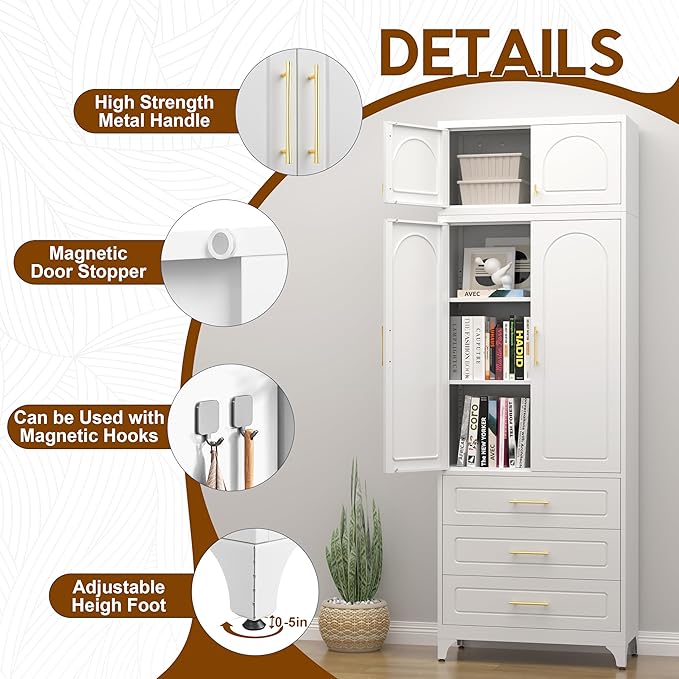 90" Pantry Kitchen Cabinet with Drawer, 75" Pantry Cabinets with 15" Cabinets, Freestanding Kitchen Storage Cabinet for Dining Room, Living Room, Alacena para Cocina, Assembly Required, White