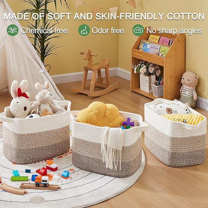Storage Baskets for Organizing, Woven Baskets for Shelves, Rectangle Decorative Organizer for Storage Clothes, Toy, Books, Towels Nursery Bins 3 Pack (Gradient Yellow, 15.75"x11.8"x9.85")