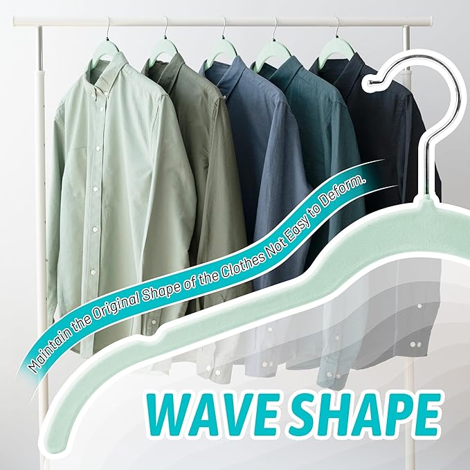 SIshynio 30 Pack Velvet Hangers – Non-Slip Slim Clothes Hangers with 360° Swivel Hook, Space-Saving Flocked Shirt Hangers for Coats, Dresses, Blouses, Suits(Green)